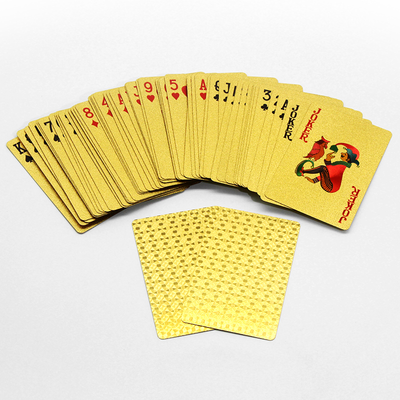 Naipes de póquer dorados de PVC con logotipo personalizado de alta calidad-WallisPlastic